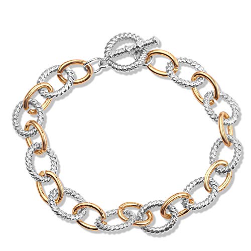 ASKMOON Link Bracelet Two Tone Circles Chain Silver and Gold Wire Cable Bangle Designer Inspired Bracelets for Women
