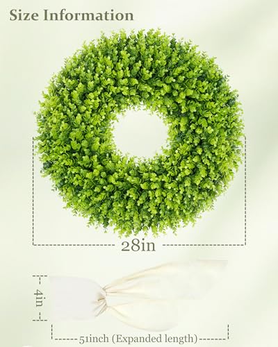 Image of DDHS 28 inch Boxwood Wreath, Artificial Large Spring Wreaths for Front Door with Yellow Sash can DIY Shaped, Summer Wreaths for Hanging in the Shop, Farmhouse, Roof Green Everyday Wreath Home Decor