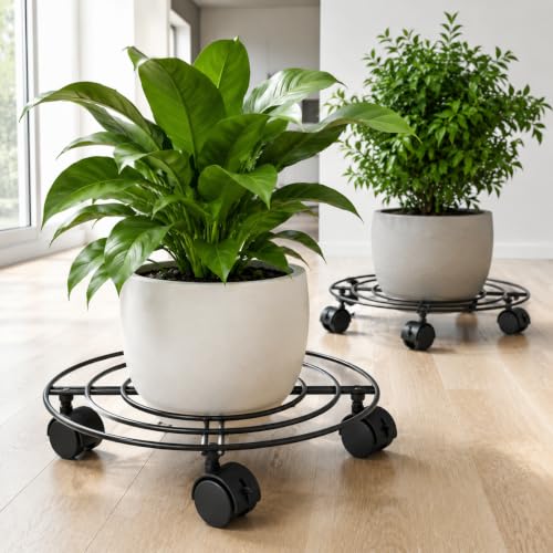 Image of Bloom Buddy Round Metal Plant Stand with Wheels 12 Inch | Heavy Duty Rolling Plant Caddy for Indoor Outdoor Pots | Movable Pot Holder for Balcony, Garden, Patio & Home (1 Pc)