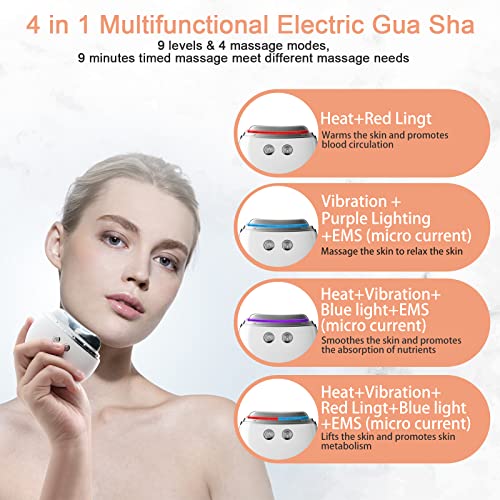 Gua Sha Facial Tools, Electric Gua Sha Face Massager, Scraping Board with 9 Level Heat & Vibration for Face Lift Neck Body Skin Care, Anti-Aging, Eye Puffiness & Wrinkle Removal, Tension Relief - Image 4
