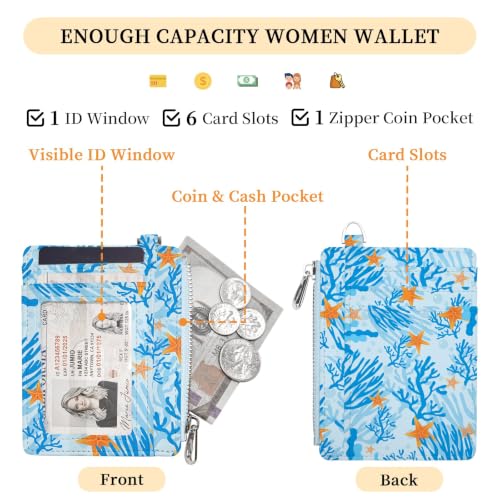 Image of Hancynir Ocean Sea Starfish Slim Wallet Women Credit Card Holder RFID Small