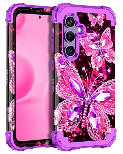 Miqala for Galaxy S24 5G Case,Glow in The Dark Three Layer Heavy Duty Shockproof Full Protection Hard Plastic Bumper+Soft Silicone Protective Case for Samsung Galaxy S24 6.2 inch,Hot Purple