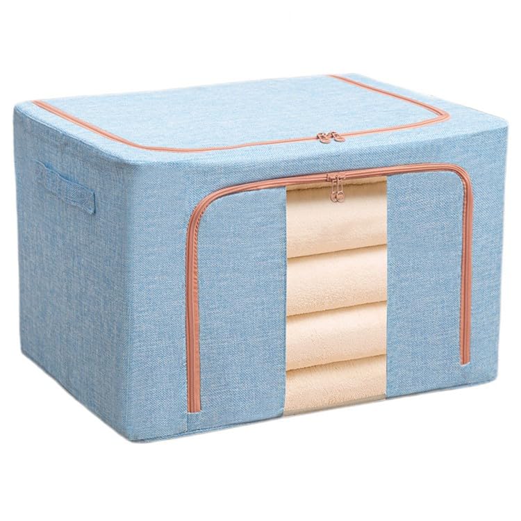 Image of Organisers Storage Box for Clothes 66 Liter Capacity Wardrobe Organizer for Clothes Storage Organizer Foldable Steel Frame with Zipper & Clear Window And Handle (Sky Blue, 66 Ltr - Pack of 4)