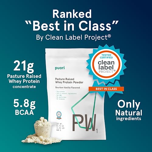 Image of Puori Whey Protein Powder, Bourbon Vanilla - PW1 Pasture-Raised, Grass-Fed Whey Protein Powder Drink Mix containing BCAA Amino Acids - Post-Workout Supplement for Muscle Gain & Recovery - 60 Servings