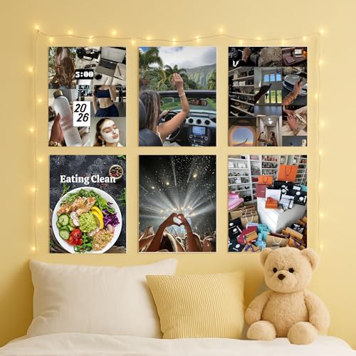 Image of Yellow Town India Glow Up Lifestyle Vision Board Poster Set | 6 A4 Clean Living, Travel & Luxury Goal Posters + Wall Friendly Glue Sheet | Manifestation Wall Decor