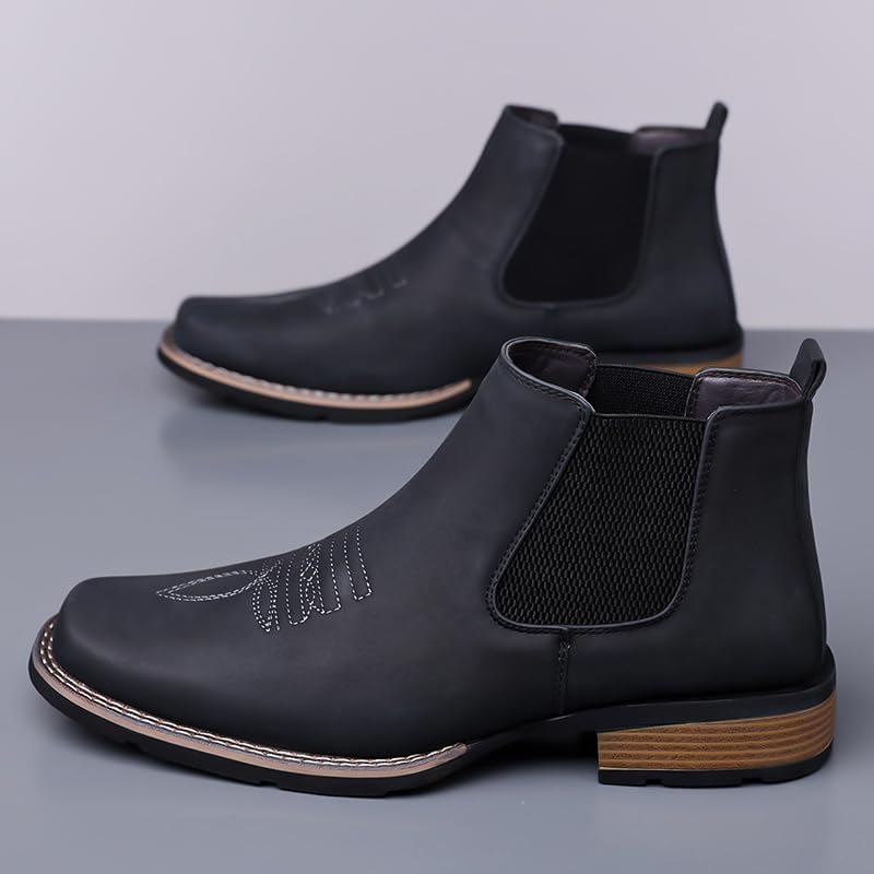 Men's Western Cowboy Chelsea Boots Classic Square Toe Cowboy Casual Work Ankle Boots Retro Stylish Slip On Casual Dress Boot - Image 6