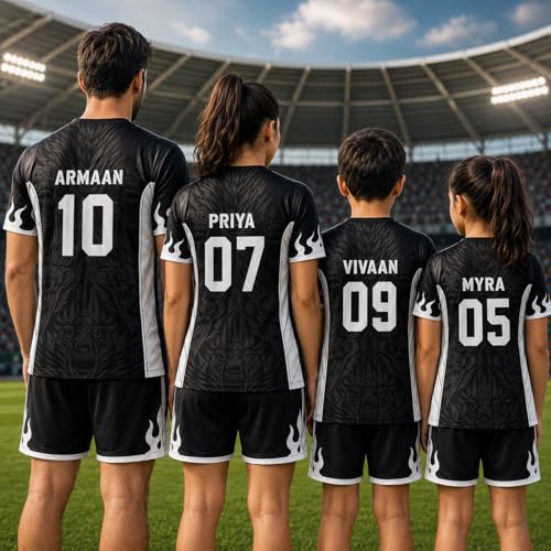 Image of Custom Black Sports Jersey for Men Women Kids - Personalized Team Sports T Shirt with Name & Number - Black White Graphic Jersey for Boys Girls