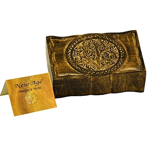 New Age Smudges and Herbs Wood Box Tree of Life 9" L X 6" W Cover