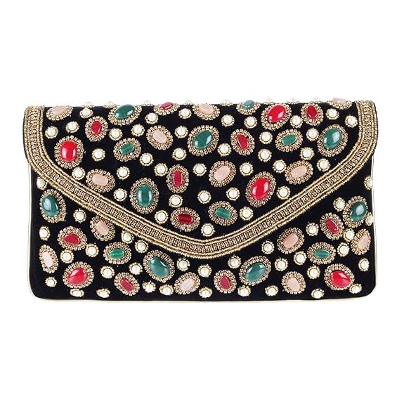 aiz bridal accessories Luxurious Party Black Clutch for Women - Handmade Bridal Wedding Purse, The Ideal Gift for Diwali and Other Festivities-picture-13