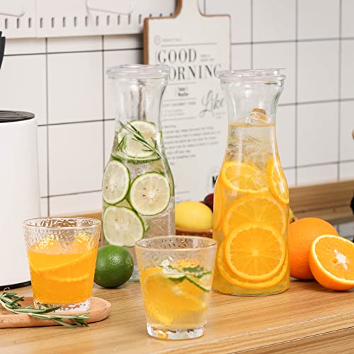 Tomnk Glass Carafe With Lids For Mimosa Bar, 1 Liter Set Of 4 Glass Pitchers Mimosa Bar Supplies, Carafes & Pitchers For Brunch Juice Iced Tea, 8 Wooden Chalkboard Tags And 8 Labels Included #TOP4