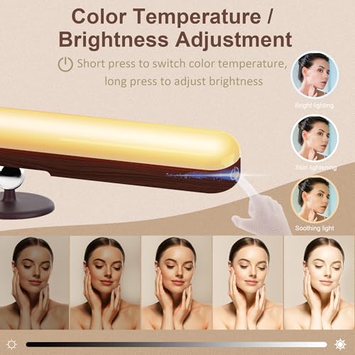 Image of Benreom 2 Pack Vanity Lights for Mirror with 4000mAh Rechargeable Battery, Touch Control Dimmable Makeup Light with 3 Color Modes, Magnetic 360 Adjustable LED Bathroom Mirror Light, Dark Wood