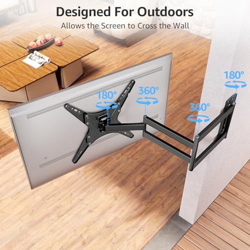 Image of MOUNTUP Outdoor Long Arm TV Wall Mount for 26-65 inch TVs, Waterproof & Rustproof Outside Full Motion Bracket with Stainless Steel Screws, 37.4'' Long Extension Corner TV Mount Hold 77 lbs, VESA 400x400mm