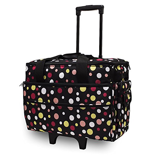 Bluefig TB19 Sewing Machine Rolling Carrying Case Trolley Bag with Wheels for Brother, Bernina, Singer Wheeled Tote Carrier (Dottie) - Thumbnail 2