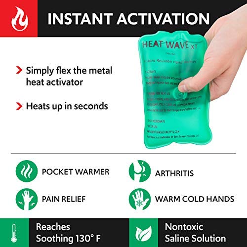 Made in USA: HEAT WAVE Instant Reusable Heat Pack, XT Large Instant Reusable Hand Warmers 4-Pack, for Camping, Hiking, Pain Relief (3x6\"), Click Heat - Thumbnail 7