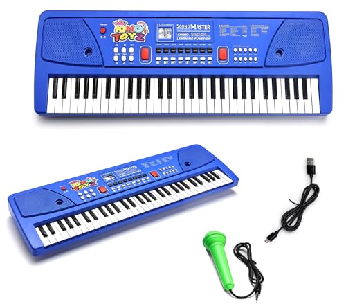 Image of Piano Keyboard with Mic | 61 Keys, 10 Rhythms, 16 Tones, 6 Demo Songs & 8 Percussions | Electronic Musical Toy for Boys & Girls | Educational & Recording Keyboard for Beginners Blue