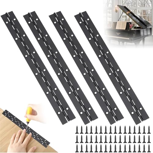 Klavierband Edelstahl 4 Stück 30 cm Klavierscharnier Klavierband Scharnier Stangenscharnier Edelstahl Scharnier Klavierband für Bootsschränke Aufbewahrungs Box Mit 48 Schrauben (Schwarz)