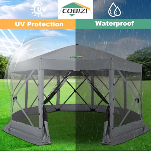 Image of COBIZI 15x15ft Extra Large Pop-Up Gazebo Canopy Tent with Mosquito Netting, Spacious Easy Set-Up Screened Shelter, Durable Outdoor Pavilion with Ground Stakes, Perfect for Patio, Backyard, and Lawn