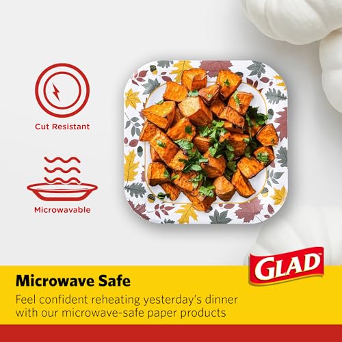 Image of Glad Square Disposable Paper Plates, Falling Foliage, 8.5 Inch, 75 Count