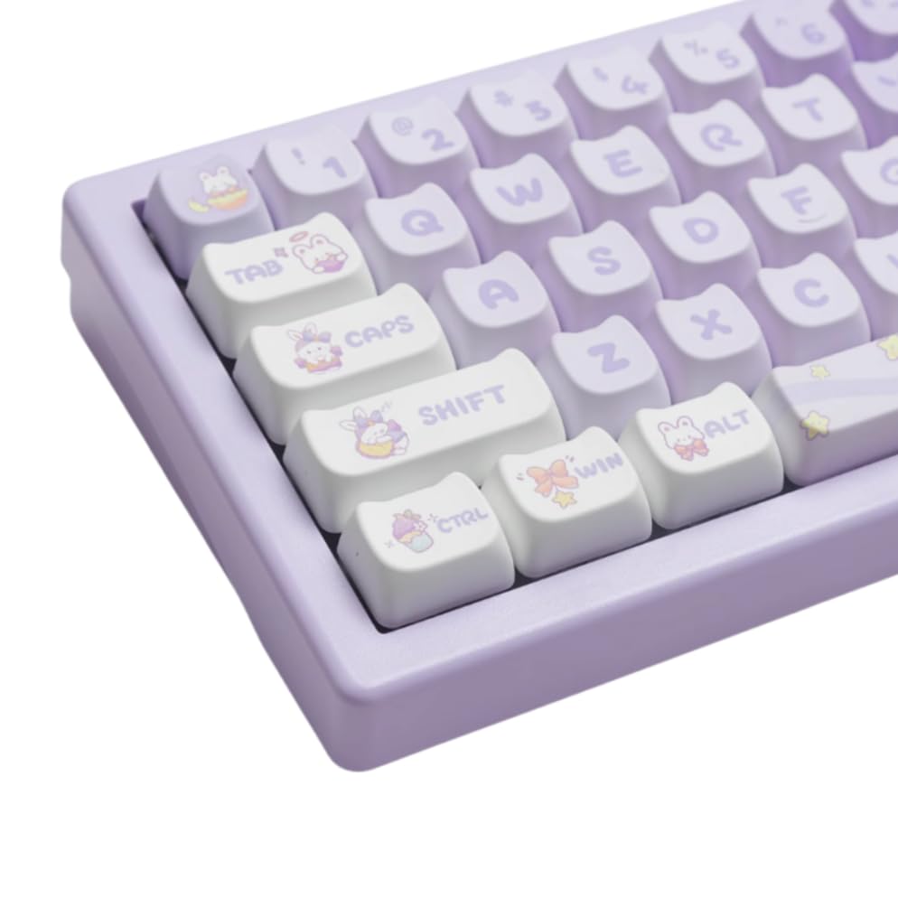 Cmokifuly Mao Profile Keycaps,Cute Rabbit Custom Keycap PBT 140 Keys Dye-sub for Mechanical Keyboard Full-Size Keycap Set (Purple Bunny)