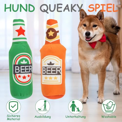 Wvu & Wvo Hundespielzeug | 2 Stück Weiche Bierflasche Plüsch Hund Spielzeug | Hund Kauen Knabberspielzeug für kleine mittelgroße große Hunde