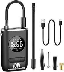 Calibrador Portátil Compressor Bomba De Ar Digital Com Lanterna LED para Encher Pneus de Carro, Moto, Bike, Bicicleta, Bola e Piscina Inflável Premium