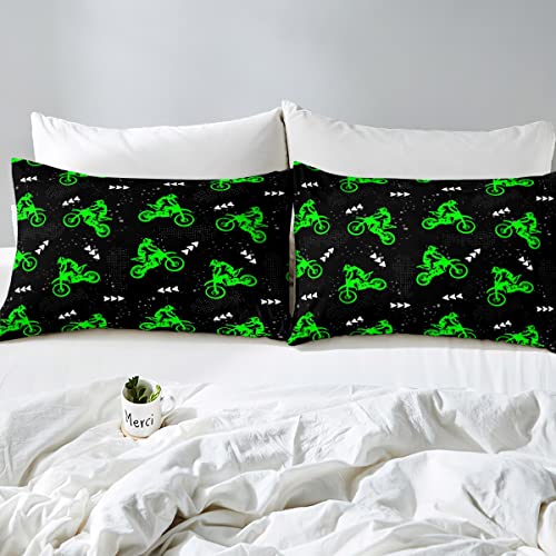 Feelyou Boys Dirt Bike Bedding Sheets Cool Sports Bed Sheets For Kids Boys Motocross Rider Bedding Fitted Sheet Fluorescent Green Bike Bed Set 1 Bed Sheets With 1 Pillowcase Twin Size #TOP2