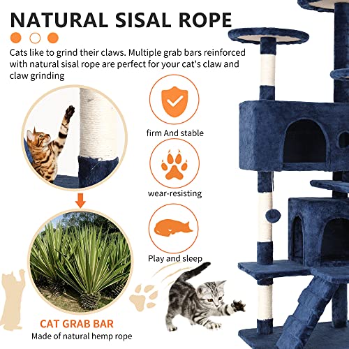 Image of BestPet | 54 inch Cat Tree Tower | Navy Blue | Sturdy Multi-Level Cat Tree