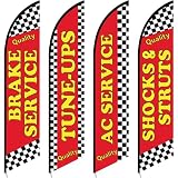 SmoothNovelty 4 Pcs Auto Repair Shop Feather Flag 12 x 2.5 ft Large Open Sign Flag Advertising Flags for Car Fix Mend Outsider Shop Store Business, No Flagpole