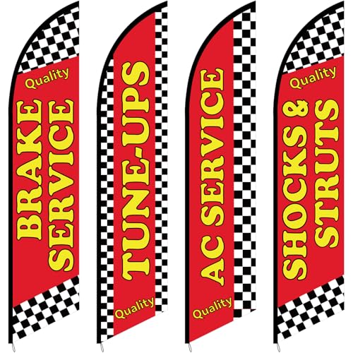 SmoothNovelty 4 Pcs Auto Repair Shop Feather Flag 12 x 2.5 ft Large Open Sign Flag Advertising Flags...