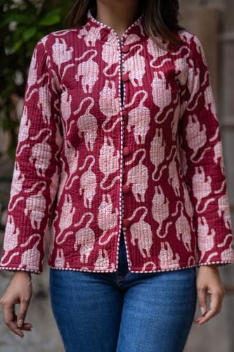 Image of Reversible Jacket for Women | Double Sided Quilted Jacket | Reversible Winter Jacket for Women | Stylish Ethnic Printed Jacket | Warm & Comfortable Casual Outerwear