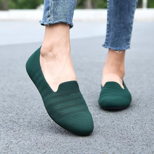 Puxowe Women's Round Toe Flats for Comfortable Daily Wear, Dressey Ballerina Slippers for Women - Slip On Knit Shoes Fol