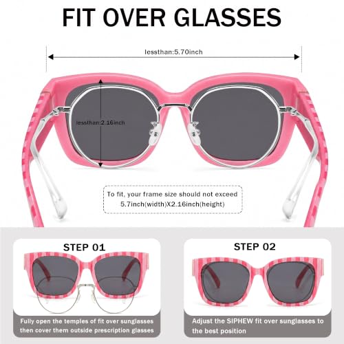 Image of SIPHEW Mirrored Sunglasses Polarized Fit Over Glasses for Women - Trendy Large Square w UV400 Protection Sun Glasses