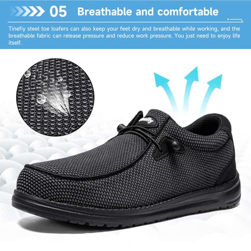 Image of Tinefiy Steel Toe Shoes for Women Lightweight Comfortable Slip On Safety Work Sneakers Cushion Puncture Proof Shoes Indestructible Shoe