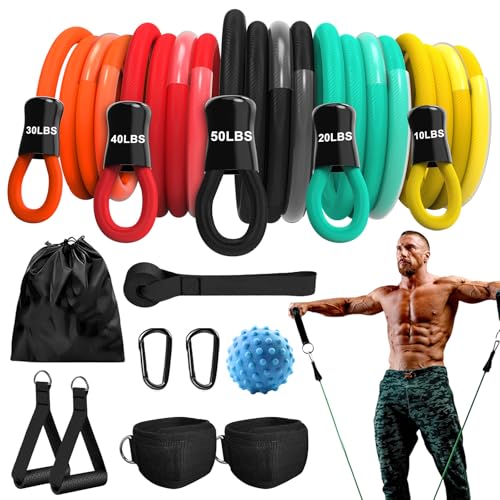 Resistance Bands Widerstandsbänder Set,5 Stufen Fitnessbänder mit Türanker,Griffen & Knöchelriemen - Für Krafttraining, Muskelaufbau, Pilates & Beine Po-Inkl.Tasche für Home Gym, Indoor & Outdoor