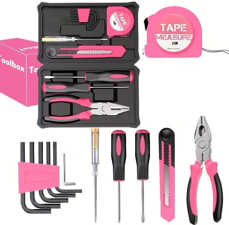 39/13-piece home decoration tool set, including screwdrivers, pliers, hex wrenches, etc., which is very suitable for handy workers and craft enthusiasts (13 pieces/pink)