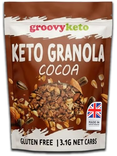 Groovy Keto Granola Low Carb 3.1g Net Carbs | High Protein Breakfast Cereal | Keto Cereal | Sugar Free Gluten Free | Erythritol Stevia Sweetened | Plant Based | 360g Resealable Pouch (Cocoa)