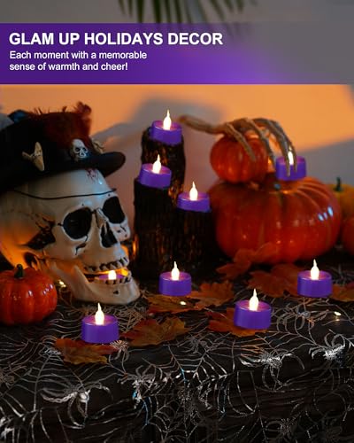 Image of BEICHI Purple Flameless Candles, 24-Pack LED Tea Lights Candles Battery Operated, Electric Fake Tealight Candles, Votive Candles Bulk for Halloween, Christmas, Party, Mardi Gras