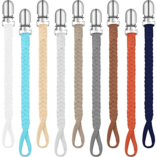 9 Pieces Pacifier Clip for Boys and Girls Braided Pacifier Clip Baby Pacifier Leash Pacifier Holders with Stainless Steel Clip Pacifier Holder Clip Fits for Most Pacifier Unisex Baby Shower Set