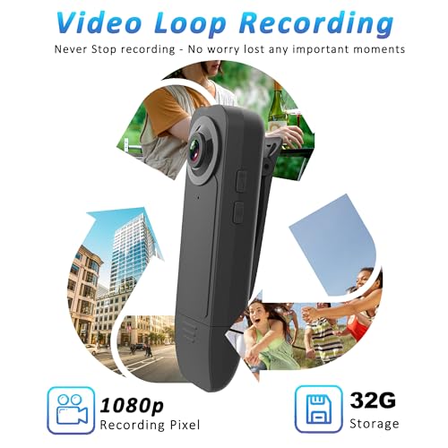 Image of Mini Body Camera with Audio & Video Recording - Small POV Cam 1080P with 16G Card - Wearable Personal Portable Cameras Recorder DV - Night Version Camcorder for Security Work Records Guard Traveling