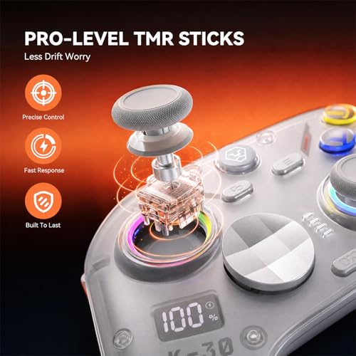 Image of Aolion gaming K30 Wireless Gaming Controller for Switch 2 /Switch /PC /iOS /Android, TMR Joysticks with 1000Hz Polling Rate, Hall Triggers, Swappable ABXY Buttons, RGB Lighting, Programmable Back Buttons