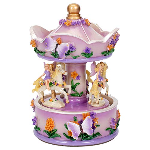 Elanze Designs Purple Floral Fairy Musical Carousel 6 Inch Rotating Figurine Plays Tune Carousel Waltz #TOP23