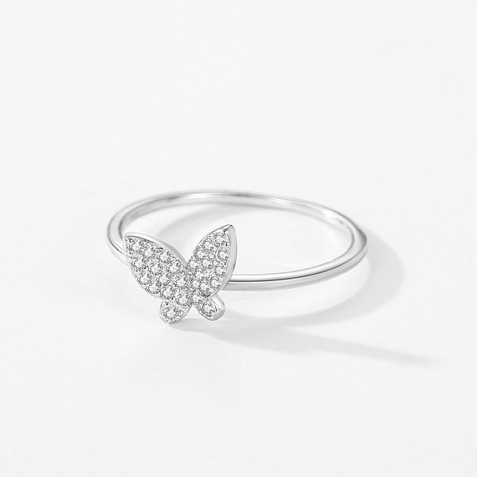 Ring Schmuck, Eheringe Platin mit Künstlichem Diamanten Silber Größe 45 (14.3) Geshenke Frauen