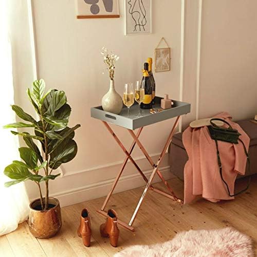 Beautify Folding End Table - Side Coffee Table made of wood with Stainless Steel Legs - H73.5cm x W54cm x D38cm Butlers Tray / Serving Tray