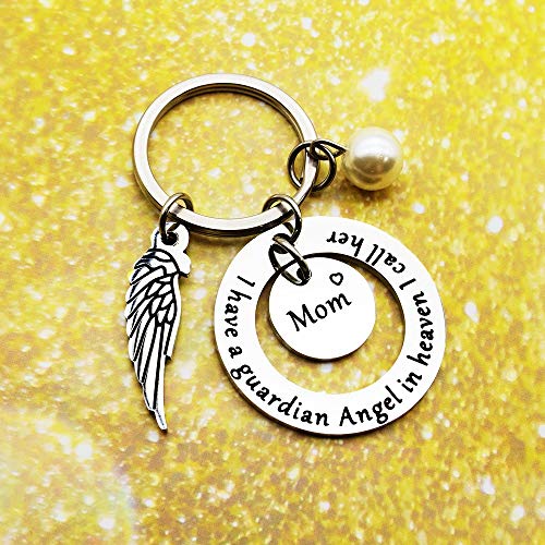 Mom Memorial Keychain Gift Loss Of Mother Jewelry I Have A Guardian Angel In Heaven I Call Her Mom Keychain Sympathy For Remembrance Memory Gifts #TOP3