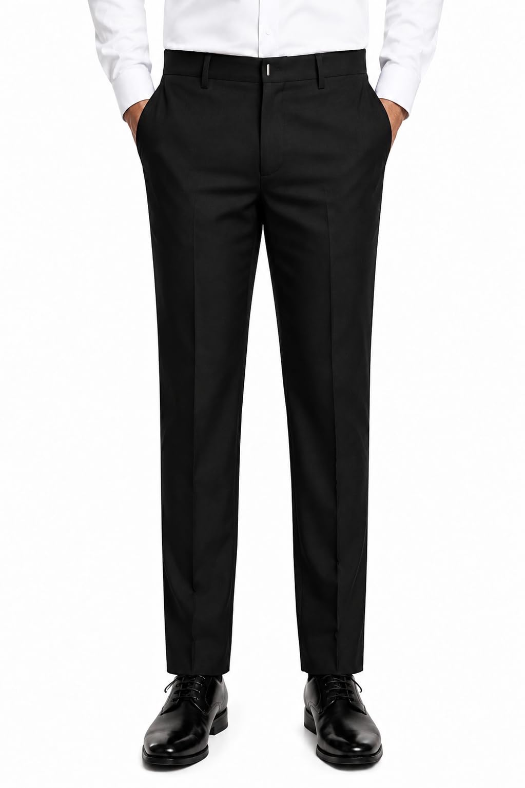 Men Regular Fit Formal Pants for Office Wear | Black Hook Closure Pant with Wrinkle Resistant Fabric | Mid Rise Straight Fit Business Clothing for Meetings, Interview, Corporate, Daily Professional-image-41