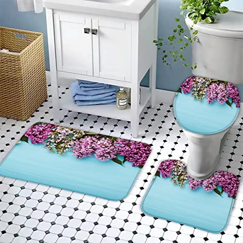 Zifarm Badematte rutschfeste 50x80 cm Türkis Badvorleger-Set 3D Drucken Lila Blume Mikrofaser Flanell Absorbierend… – Bild 4