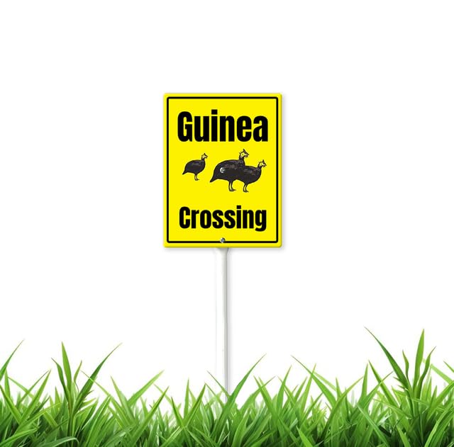 8 x 12 inch Guinea Crossing Yard Sign with Stake Aluminum Sign, Funny Garden Stake, Set of 1