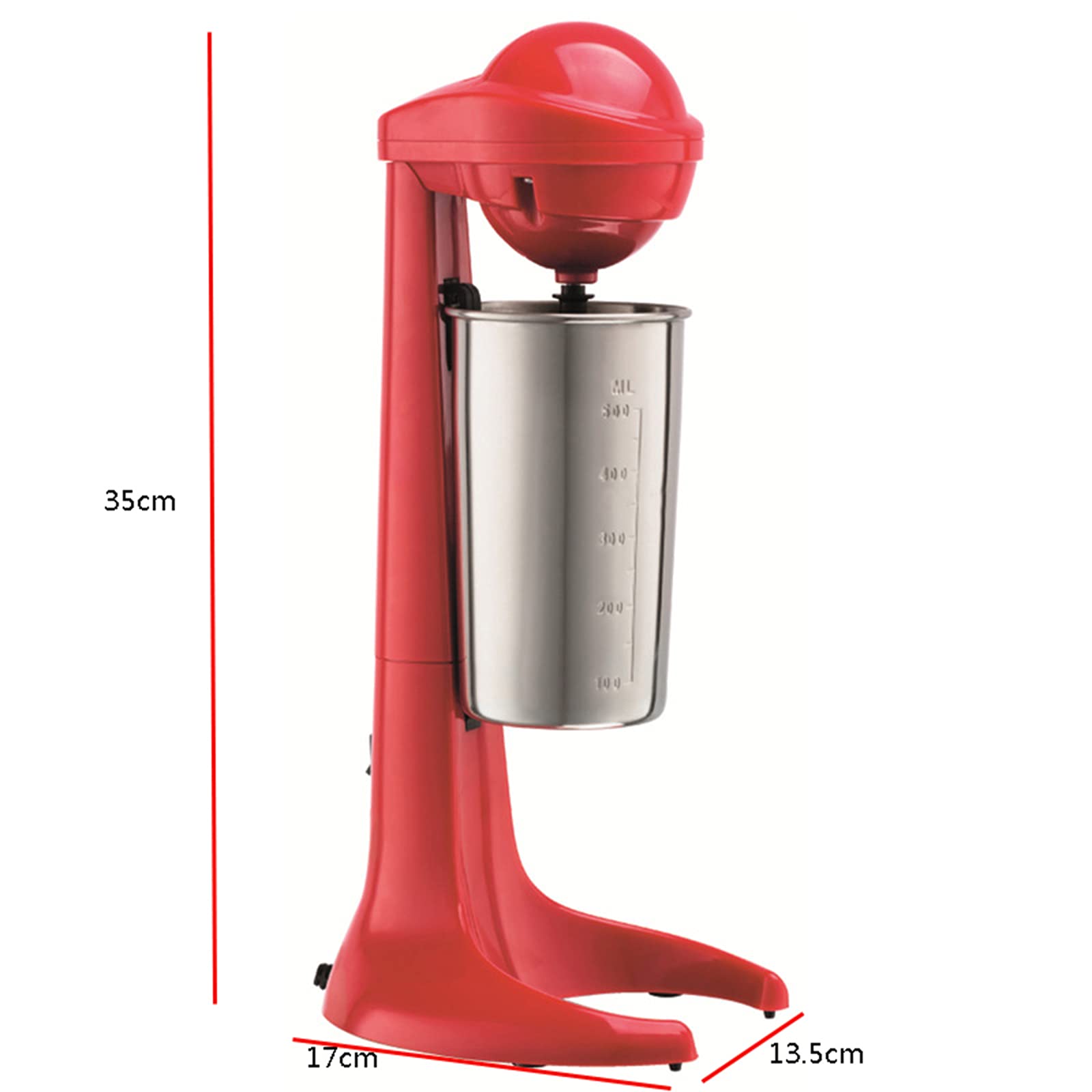 Red Handheld Electric Milkshake Maker, Mini Automatic Drink Cream Mixer Blender Single Head Stainless Steel Milk Shaker Machine