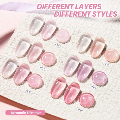 Image of Beetles Pink Glitter Gel Polish Set, 6 Colors Jelly Gel Polish Kit | Shimmer Sheer Translucent Effect Soak off UV Nail Concealer Nail Art Salon Manicure Gift for Women