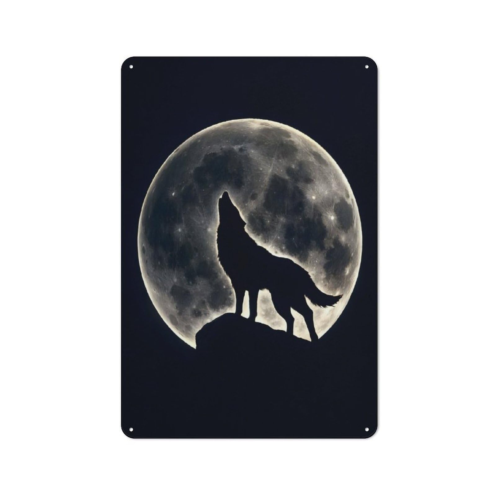 Junmoney Wolf Howling Under Moon Retro Metal Wall Sign 30X20cm With For Home Bar Wall, A Housewarming Gift For Hosts Who Enjoy Retro Interiors